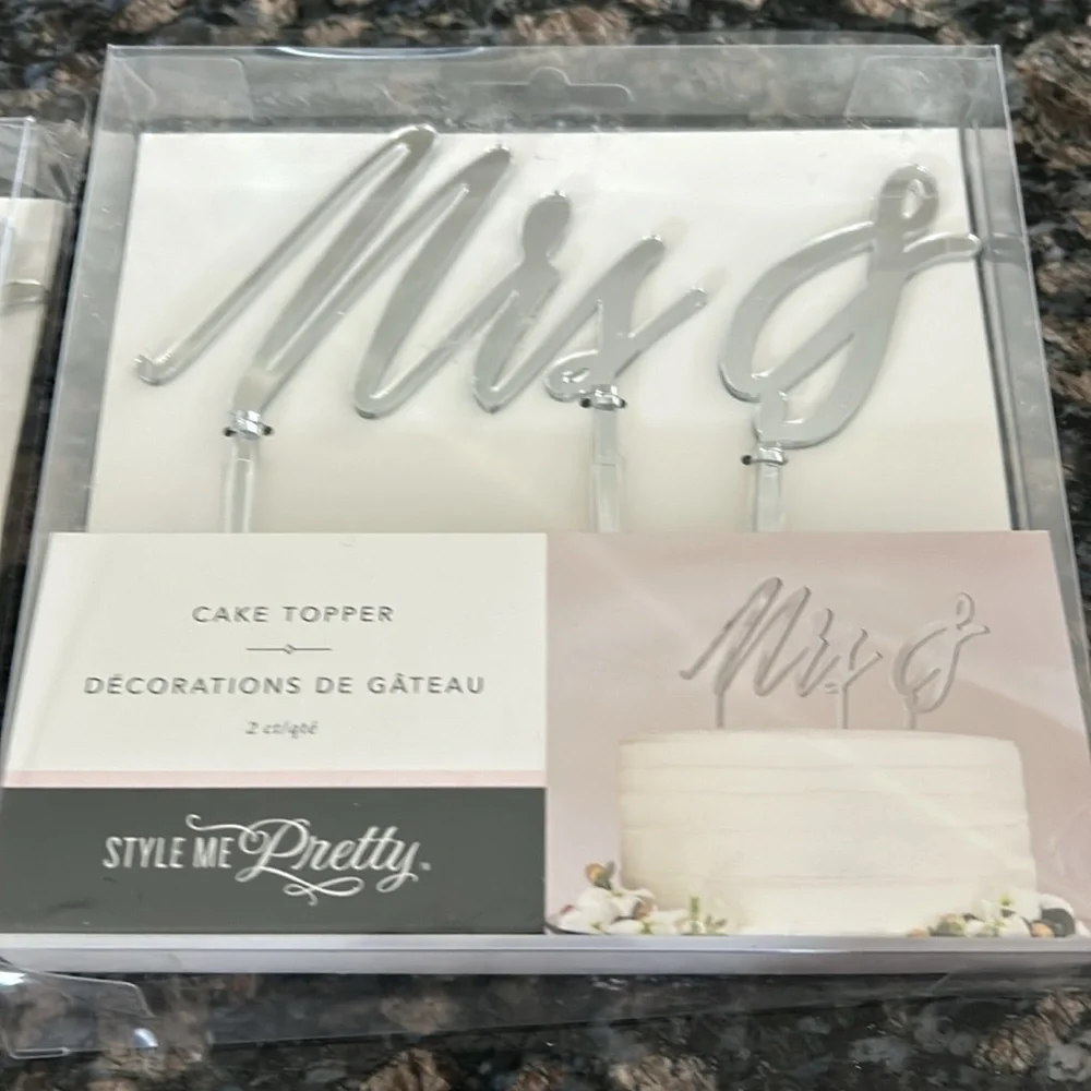 STYLE ME PRETTY SILVER CAKE TOPPER SILVER LOT OF 2 NWT